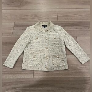 Autre Marque St. John Pearl Buttoned Tweed Knit Blazer Collar Size 8 Made in USA